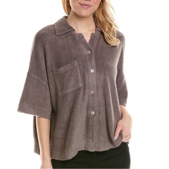 NWT Stateside Sherpa 2-Piece Lounge Set Walnut Brown Top M Shorts L Cozy Fleece - Picture 2 of 13